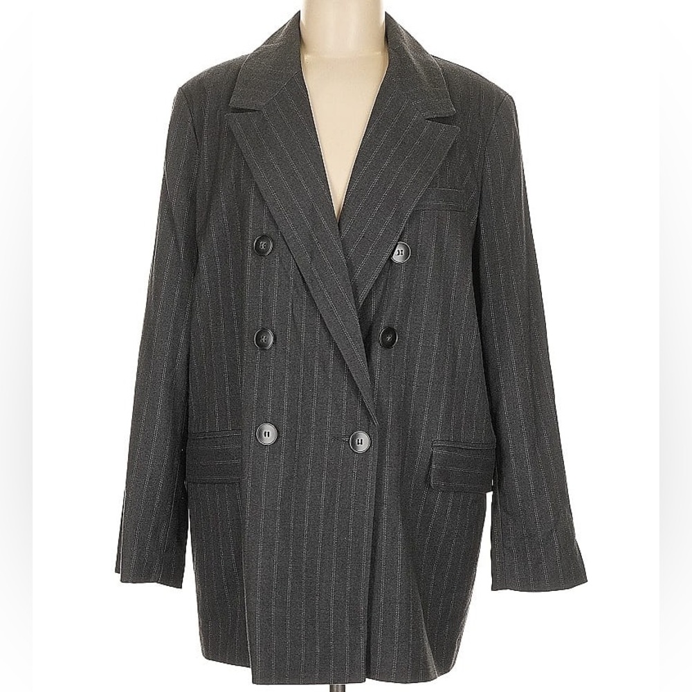 Primark Rita Ora Gray Double-Breasted Pinstripe Blazer